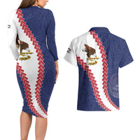 American Samoa Eagle Couples Matching Long Sleeve Bodycon Dress and Hawaiian Shirt Polynesian Tribal Pattern Curve Style LT05 - Polynesian Pride