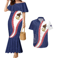 American Samoa Eagle Couples Matching Mermaid Dress and Hawaiian Shirt Polynesian Tribal Pattern Curve Style LT05 Blue - Polynesian Pride