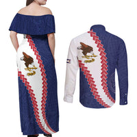 American Samoa Eagle Couples Matching Off Shoulder Maxi Dress and Long Sleeve Button Shirt Polynesian Tribal Pattern Curve Style LT05 - Polynesian Pride