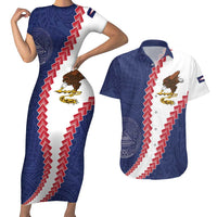 American Samoa Eagle Couples Matching Short Sleeve Bodycon Dress and Hawaiian Shirt Polynesian Tribal Pattern Curve Style LT05 Blue - Polynesian Pride