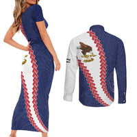 American Samoa Eagle Couples Matching Short Sleeve Bodycon Dress and Long Sleeve Button Shirt Polynesian Tribal Pattern Curve Style LT05 - Polynesian Pride