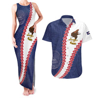 American Samoa Eagle Couples Matching Tank Maxi Dress and Hawaiian Shirt Polynesian Tribal Pattern Curve Style LT05 Blue - Polynesian Pride