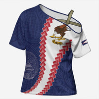 American Samoa Eagle Cross Shoulder Shirt Polynesian Tribal Pattern Curve Style LT05 Female Blue - Polynesian Pride