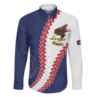 American Samoa Eagle Family Matching Mermaid Dress and Hawaiian Shirt Polynesian Tribal Pattern Curve Style LT05 Dad's Shirt - Long Sleeve Blue - Polynesian Pride