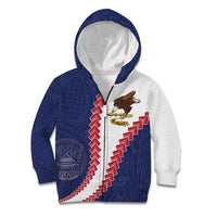 American Samoa Eagle Kid Hoodie Polynesian Tribal Pattern Curve Style LT05 Zip Hoodie Blue - Polynesian Pride