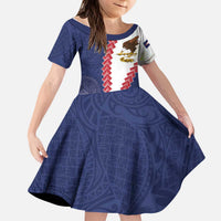 American Samoa Eagle Kid Short Sleeve Dress Polynesian Tribal Pattern Curve Style LT05 KID Blue - Polynesian Pride