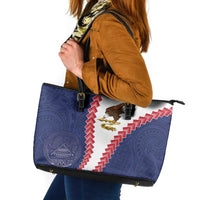 American Samoa Eagle Leather Tote Bag Polynesian Tribal Pattern Curve Style LT05 Blue - Polynesian Pride