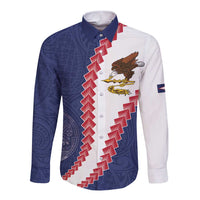 American Samoa Eagle Long Sleeve Button Shirt Polynesian Tribal Pattern Curve Style LT05 Unisex Blue - Polynesian Pride
