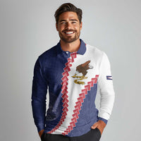 American Samoa Eagle Long Sleeve Polo Shirt Polynesian Tribal Pattern Curve Style LT05 - Polynesian Pride