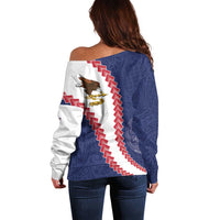 American Samoa Eagle Off Shoulder Sweater Polynesian Tribal Pattern Curve Style LT05 - Polynesian Pride