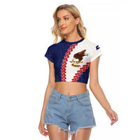 American Samoa Eagle Raglan Cropped T Shirt Polynesian Tribal Pattern Curve Style LT05 Female Blue - Polynesian Pride