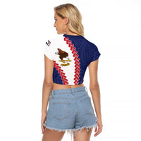American Samoa Eagle Raglan Cropped T Shirt Polynesian Tribal Pattern Curve Style LT05 - Polynesian Pride
