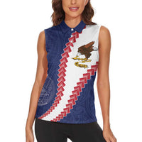 American Samoa Eagle Women Sleeveless Polo Shirt Polynesian Tribal Pattern Curve Style LT05 - Polynesian Pride