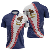 American Samoa Eagle Zipper Polo Shirt Polynesian Tribal Pattern Curve Style LT05 - Polynesian Pride