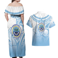 Micronesia Constitution Day Couples Matching Off Shoulder Maxi Dress and Hawaiian Shirt Polynesian Tribal Tattoo Simple Style