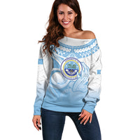 Micronesia Constitution Day Off Shoulder Sweater Polynesian Tribal Tattoo Simple Style