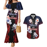 Wallis and Futuna Uvea Couples Matching Mermaid Dress and Hawaiian Shirt Victory Day With Frangipani LT05 Black - Polynesian Pride