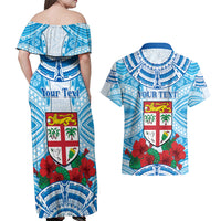 Personalised Fiji Ratu Sir Lala Sukuna Day Couples Matching Off Shoulder Maxi Dress and Hawaiian Shirt Hibiscus Tapa Pattern