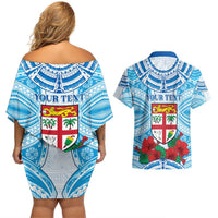 Personalised Fiji Ratu Sir Lala Sukuna Day Couples Matching Off Shoulder Short Dress and Hawaiian Shirt Hibiscus Tapa Pattern LT05 - Polynesian Pride