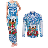 Personalised Fiji Ratu Sir Lala Sukuna Day Couples Matching Tank Maxi Dress and Long Sleeve Button Shirt Hibiscus Tapa Pattern