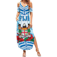 Personalised Fiji Ratu Sir Lala Sukuna Day Summer Maxi Dress Hibiscus Tapa Pattern LT05 Women Blue - Polynesian Pride