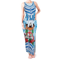 Personalised Fiji Ratu Sir Lala Sukuna Day Tank Maxi Dress Hibiscus Tapa Pattern LT05 Women Blue - Polynesian Pride