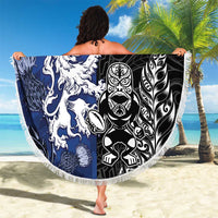 New Zealand And Scotland Rugby Beach Blanket Maori Tiki With Thistle Together