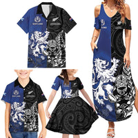 New Zealand And Scotland Rugby Custom Family Matching Summer Maxi Dress and Hawaiian Shirt Maori Tiki With Thistle Together