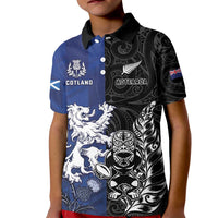 New Zealand And Scotland Rugby Custom Kid Polo Shirt Maori Tiki With Thistle Together