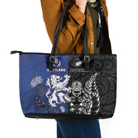 New Zealand And Scotland Rugby Leather Tote Bag Maori Tiki With Thistle Together