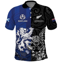 New Zealand And Scotland Rugby Custom Polo Shirt Maori Tiki With Thistle Together
