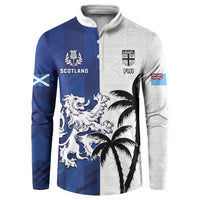 Fiji And Scotland Rugby Custom Button Sweatshirt Fijian Palm Tree With Thistle Together