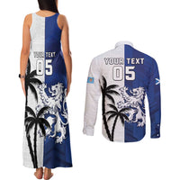 Fiji And Scotland Rugby Custom Couples Matching Tank Maxi Dress and Long Sleeve Button Shirt Fijian Palm Tree With Thistle Together