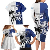 Fiji And Scotland Rugby Custom Family Matching Long Sleeve Bodycon Dress and Hawaiian Shirt Fijian Palm Tree With Thistle Together