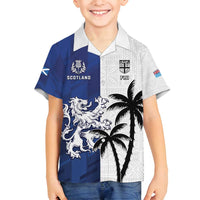 Fiji And Scotland Rugby Custom Family Matching Long Sleeve Bodycon Dress and Hawaiian Shirt Fijian Palm Tree With Thistle Together