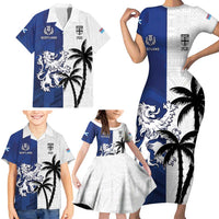 Fiji And Scotland Rugby Custom Family Matching Short Sleeve Bodycon Dress and Hawaiian Shirt Fijian Palm Tree With Thistle Together