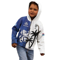 Fiji And Scotland Rugby Custom Kid Hoodie Fijian Palm Tree With Thistle Together