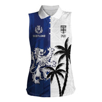 Fiji And Scotland Rugby Custom Women Sleeveless Polo Shirt Fijian Palm Tree With Thistle Together