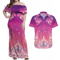 New Zealand Matariki Couples Matching Off Shoulder Maxi Dress and Hawaiian Shirt Maori Marae Purple Galaxy