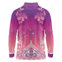 New Zealand Matariki Long Sleeve Polo Shirt Maori Marae Purple Galaxy