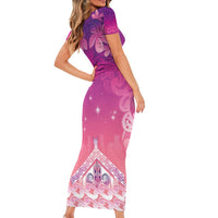 New Zealand Matariki Short Sleeve Bodycon Dress Maori Marae Purple Galaxy