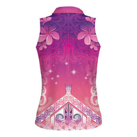 New Zealand Matariki Women Sleeveless Polo Shirt Maori Marae Purple Galaxy