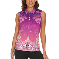 New Zealand Matariki Women Sleeveless Polo Shirt Maori Marae Purple Galaxy