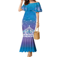 New Zealand Matariki Family Matching Mermaid Dress and Hawaiian Shirt Maori Marae Cyan Galaxy