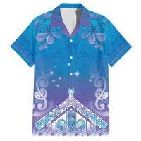 New Zealand Matariki Family Matching Off Shoulder Short Dress and Hawaiian Shirt Maori Marae Cyan Galaxy