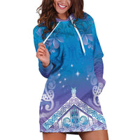 New Zealand Matariki Hoodie Dress Maori Marae Cyan Galaxy