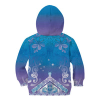 New Zealand Matariki Kid Hoodie Maori Marae Cyan Galaxy