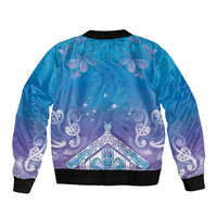New Zealand Matariki Sleeve Zip Bomber Jacket Maori Marae Cyan Galaxy
