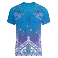 New Zealand Matariki Women V-Neck T-Shirt Maori Marae Cyan Galaxy