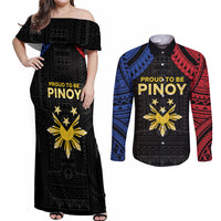 Philippines Independence Day Couples Matching Off Shoulder Maxi Dress and Long Sleeve Button Shirt Proud To Be Pinoy LT05 Black - Polynesian Pride